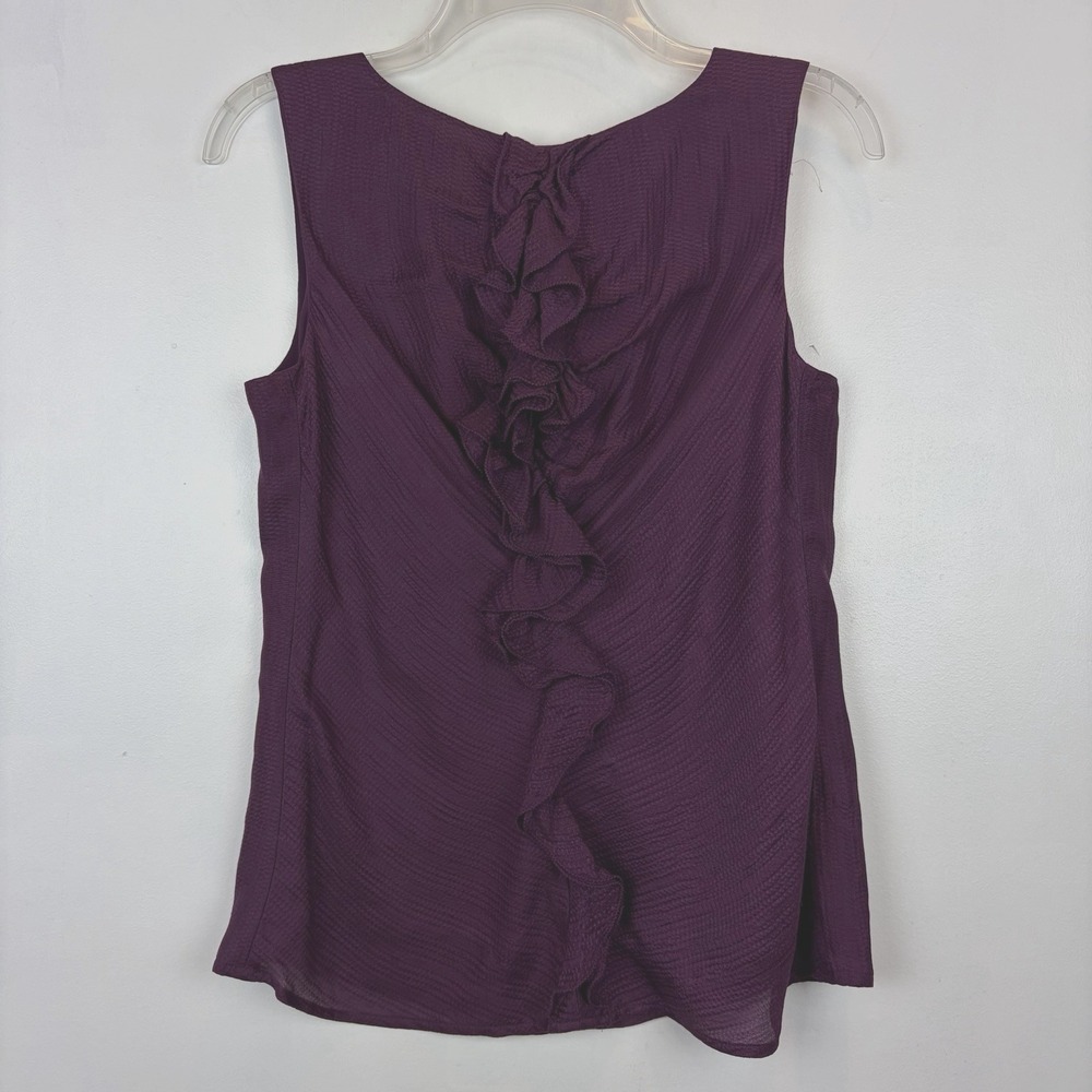 Trina Turk Silk Blouse Top Women Small Purple High Neck Sleeveless Ruffle Office